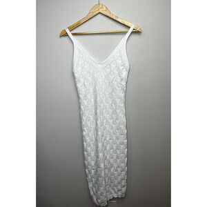Willow & Wind Crochet Knit Pencil Dress Small White V Neck Sleeveless Bodycon